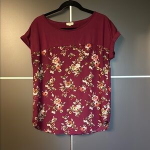 Mason & Belle Burgundy and Cream Short Sleeve Relaxed Blouse